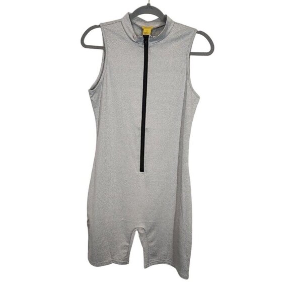 Daisy Zip Front Mock Neck Romper - Gray - Size Small - Picture 2 of 7